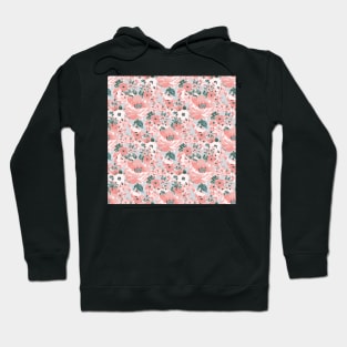 Pink Flowers Paint Bluish Gray Design Hoodie